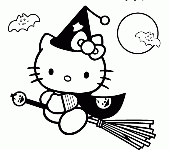 Hello Kitty in Halloween free images and coloring pages to print